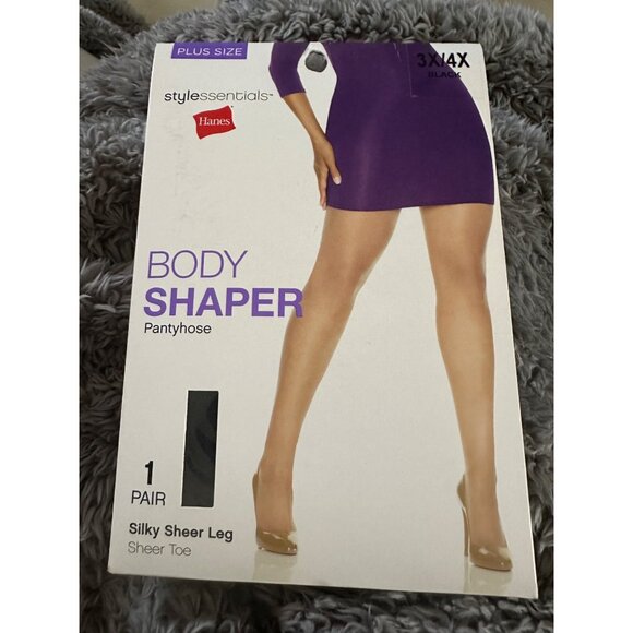 2,Hanes Style Essentials Body Shaper Pantyhose 3X/4X Black Silky Sheer Leg Plus - Picture 1 of 9
